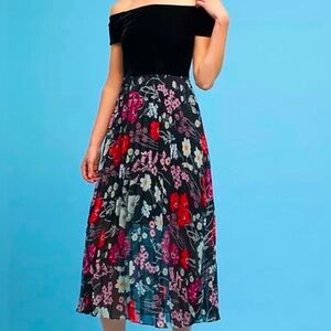 Donna Morgan x Anthropologie Off the shoulder velvet & floral dress